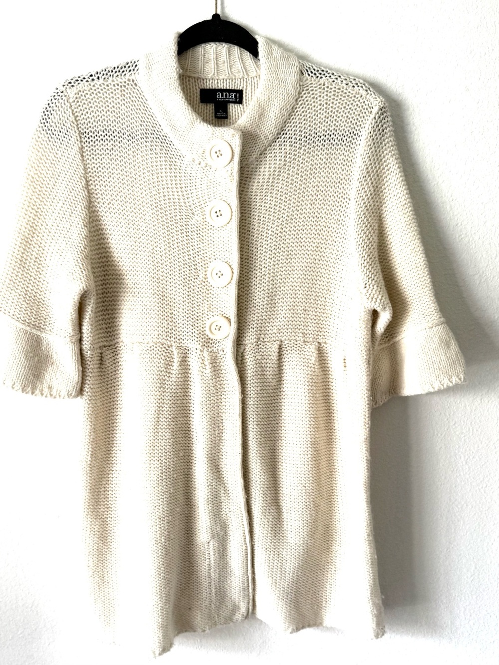 a.n.a Cream Short-Sleeve Button Front Cardigan